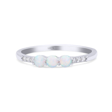 Petite Dainty Three Stone Thumb Ring Round Statement Fashion Ring Lab Created White Opal 925 Sterling Silver